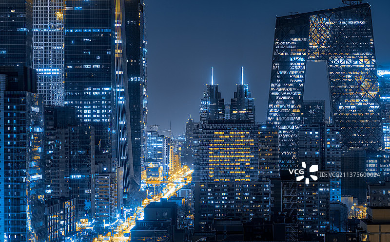 蓝色赛博朋克风北京城市地标夜景未来科技感图片素材