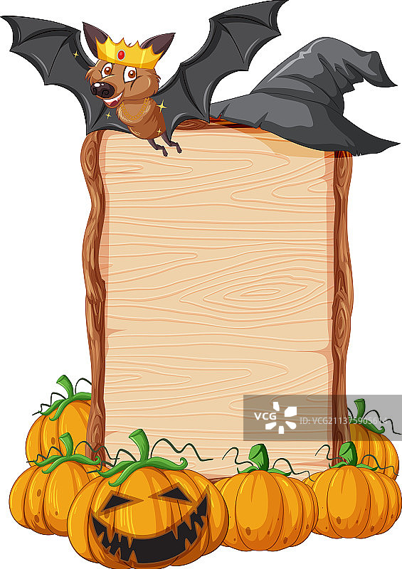 空白的木制招牌与蝙蝠在万圣节主题图片素材