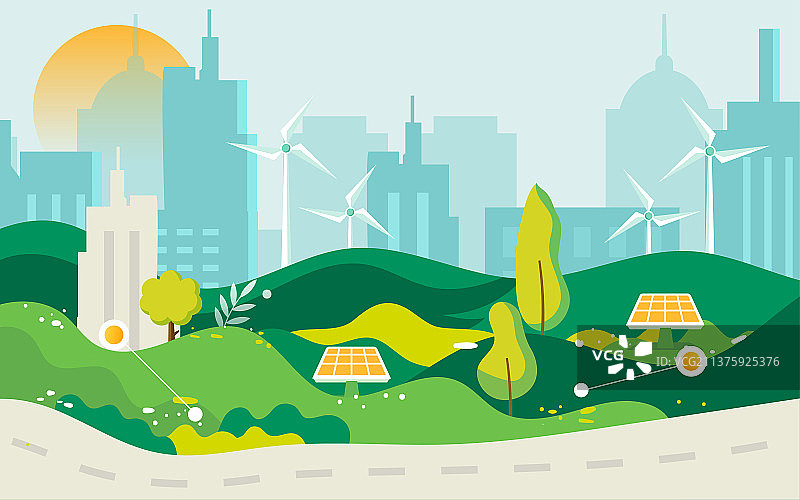 绿色环保低碳生活插画风力发电自然节能海报图片素材