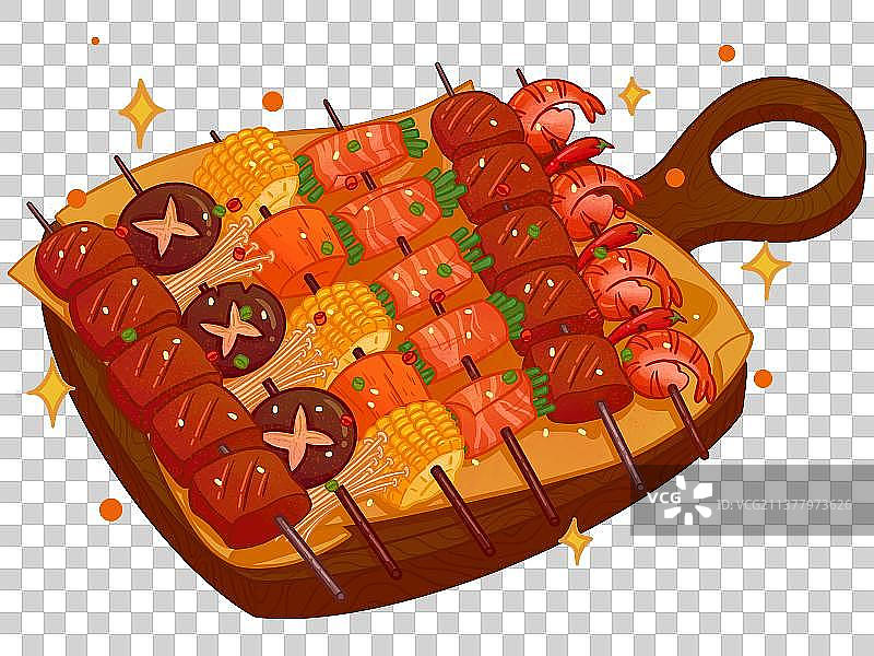 夏日烧烤烤串夜宵美食可爱插画素材图片素材