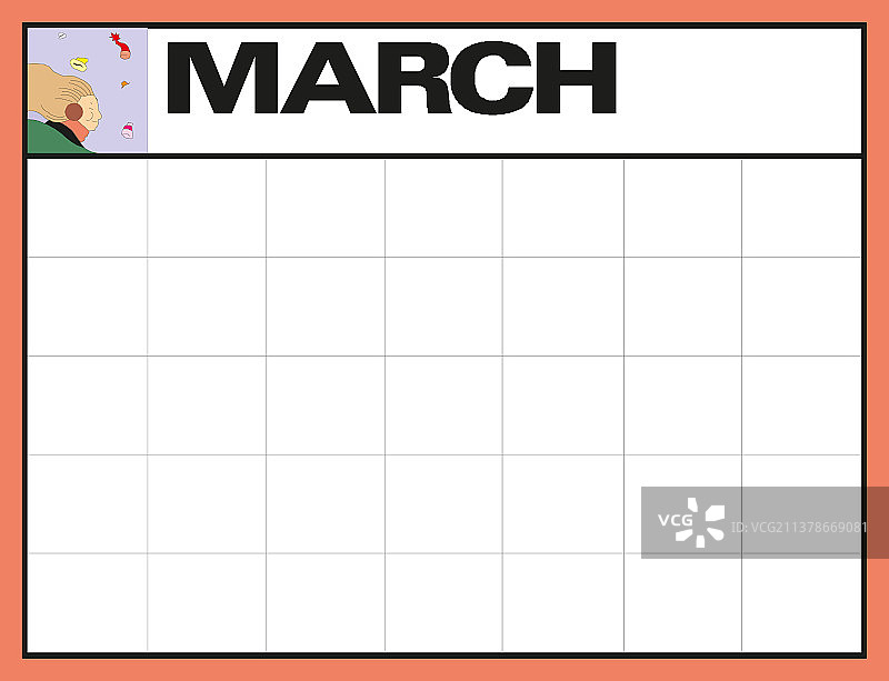 三月空白月计划日历与地方图片素材