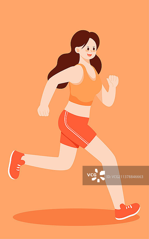 夏天女孩跑步运动减肥插画户外锻炼健身海报图片素材