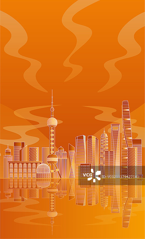 上海城市插画-橙色背景竖版图片素材