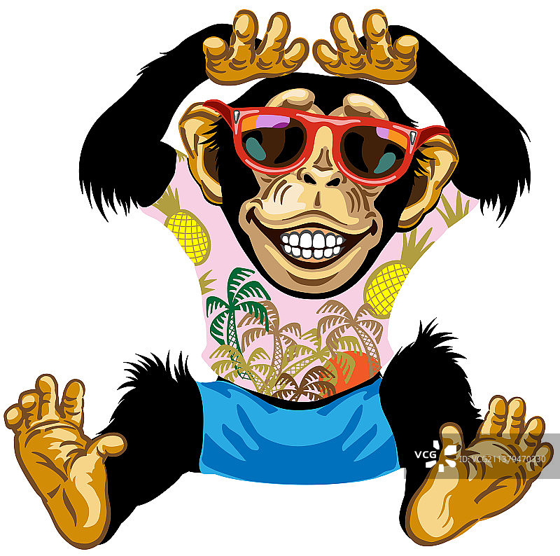 快乐的黑猩猩戴着太阳镜图片素材