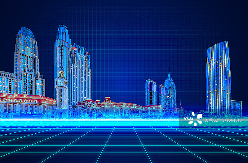 天津科技光线城市建筑背景图片素材