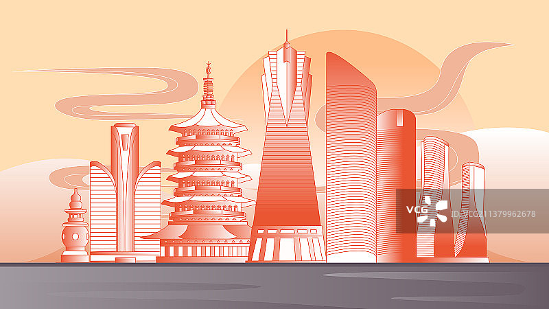 杭州城市建筑插画图片素材