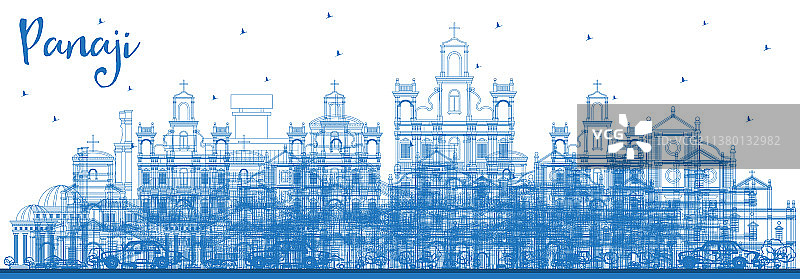 用蓝色勾勒出帕纳吉印度城市的天际线图片素材
