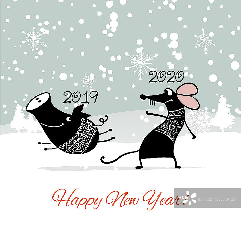 2020年有搞笑鼠标符号的圣诞贺卡图片素材