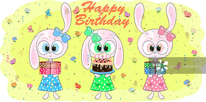 有可爱兔子的生日贺卡图片素材