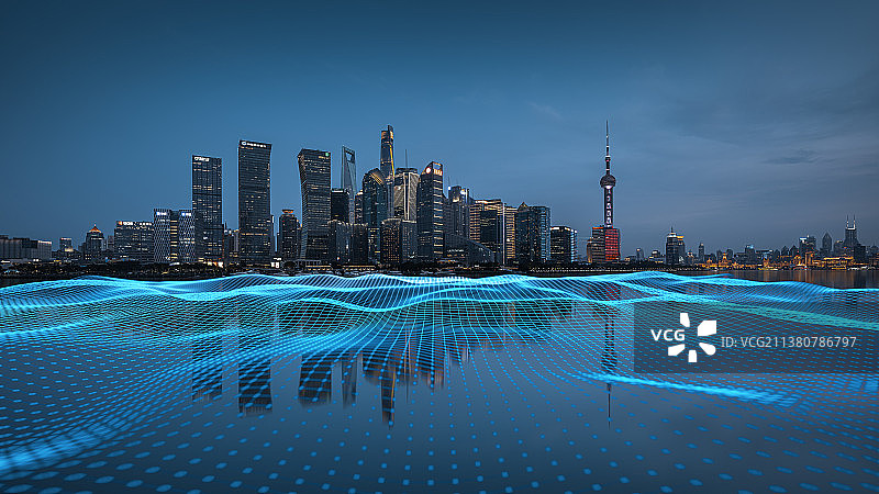 上海城市天际线夜景科技线条网络背景图片素材