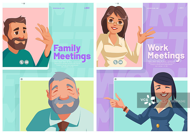 家庭或工作网上会议卡通海报图片素材