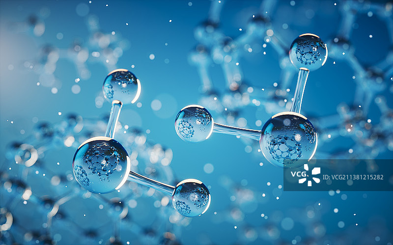 蓝色的微观分子3D渲染图片素材