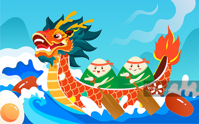 端午节赛龙舟国潮插画传统节日习俗活动海报图片素材