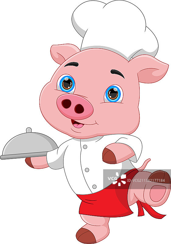 卡通厨师猪端着食物托盘图片素材
