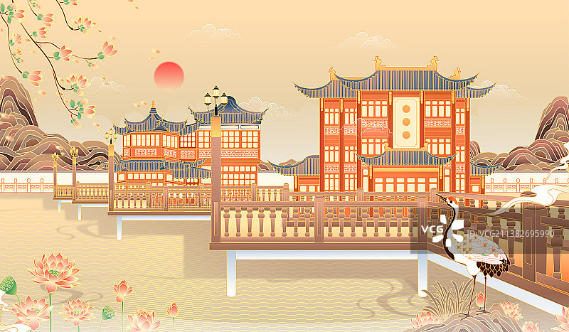 上海城隍庙景区矢量插画图片素材