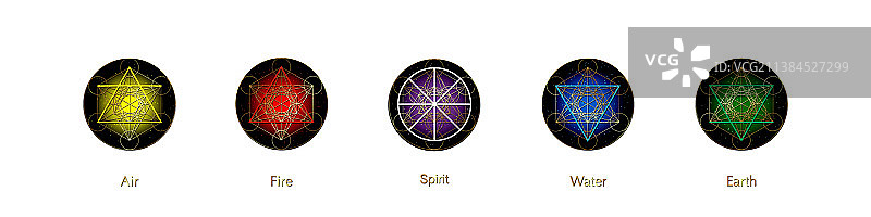 五行图标和魔灵符号集图片素材
