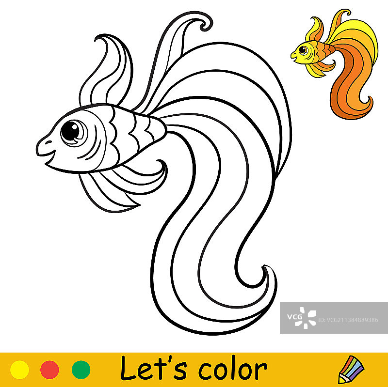 卡通可爱有趣的金色小鱼着色图片素材