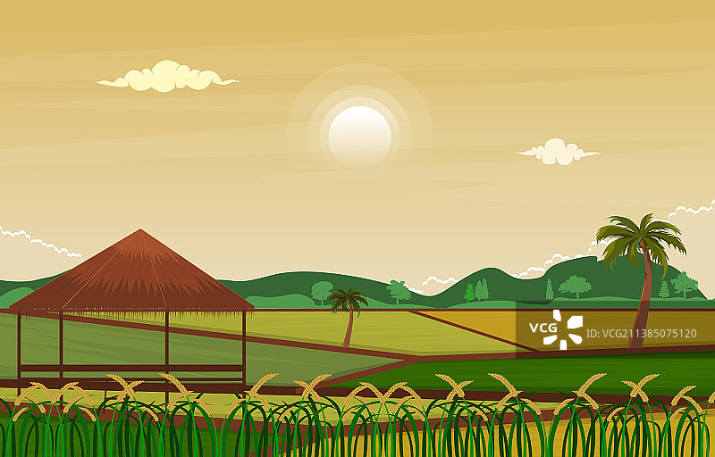 小屋亚洲稻田农业自然景观图片素材