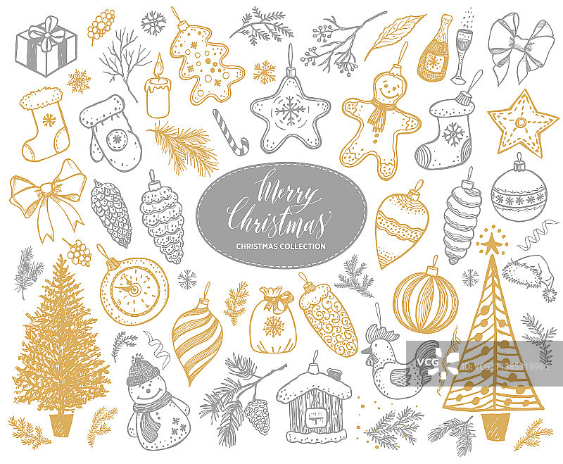 圣诞快乐图标设置手绘新年图片素材