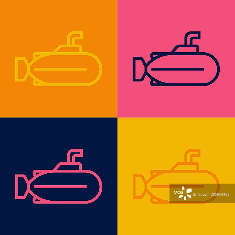 波普艺术线条潜艇图标孤立的颜色图片素材
