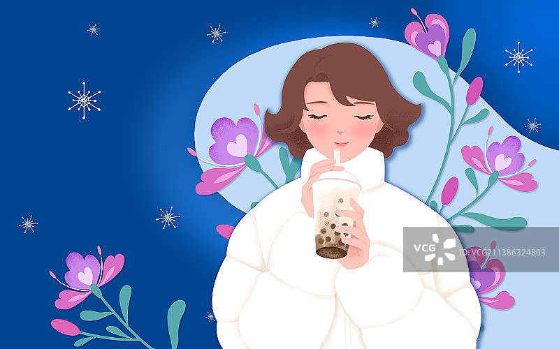 冬季少女与奶茶图片素材