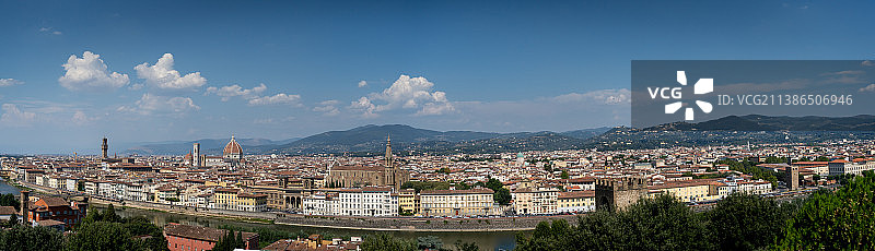 高角度的城市景观对天空，佛罗伦萨，佛罗伦萨大都会，意大利图片素材