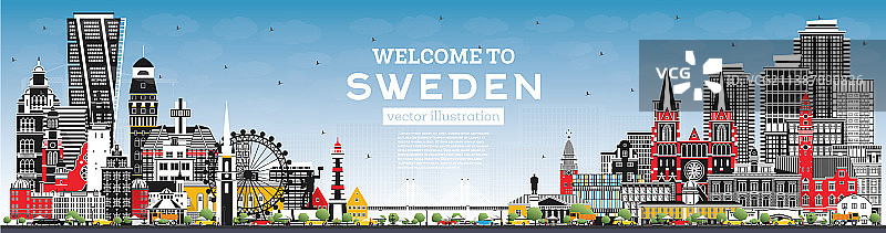 欢迎来到瑞典灰色的城市天际线图片素材