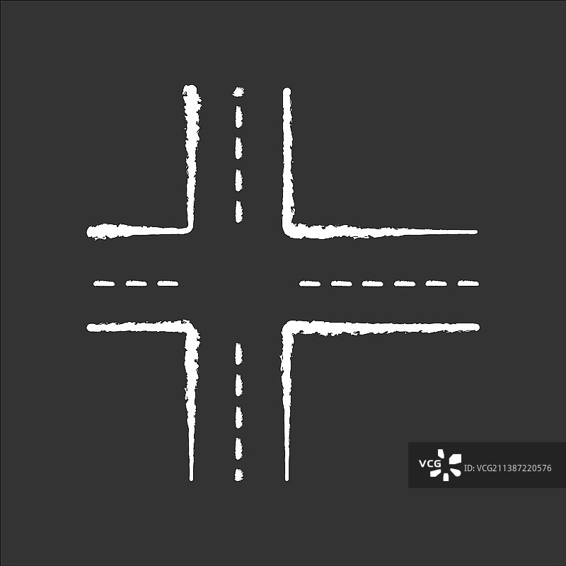 十字路口粉笔白色图标在黑色背景图片素材