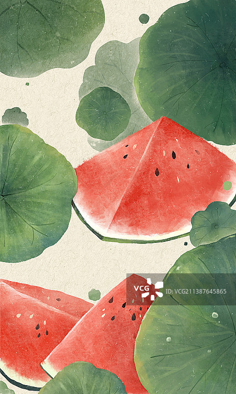 小暑节气插画夏天吃西瓜图片素材