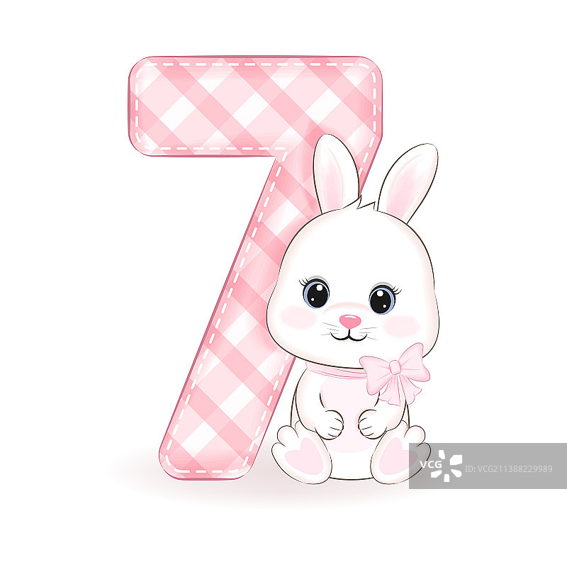 可爱的小兔子7岁生日快乐图片素材