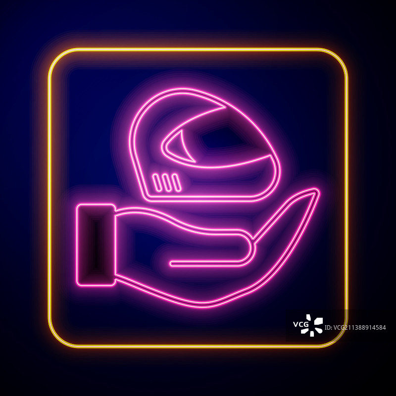 发光的霓虹灯赛车头盔图标孤立在黑色图片素材