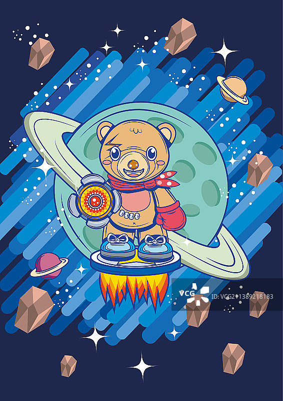 宇宙太空中，手拿激光炮的潮流小熊。图片素材
