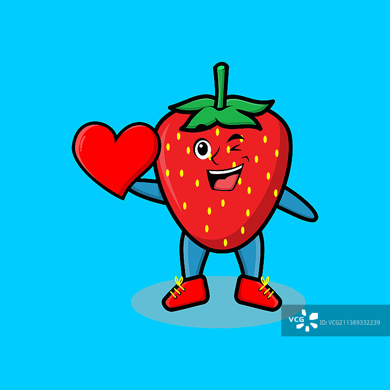 可爱的卡通草莓吉祥物捧着红心图片素材