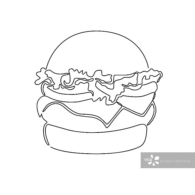 用一条连续的线条画出的汉堡包图片素材