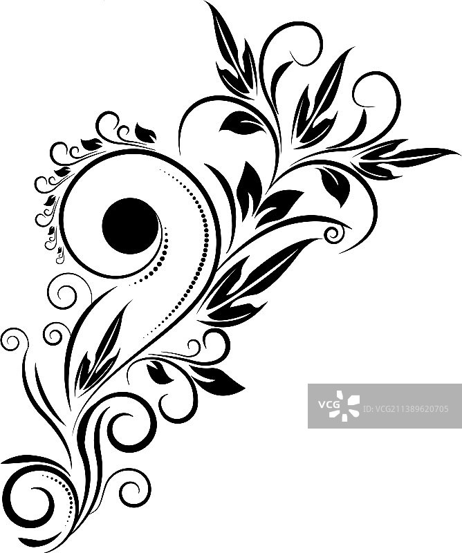 复古的黑色花卉图案在白色背景图片素材