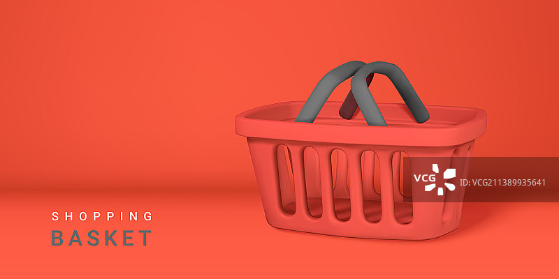 3d空红色购物篮购物概念图片素材