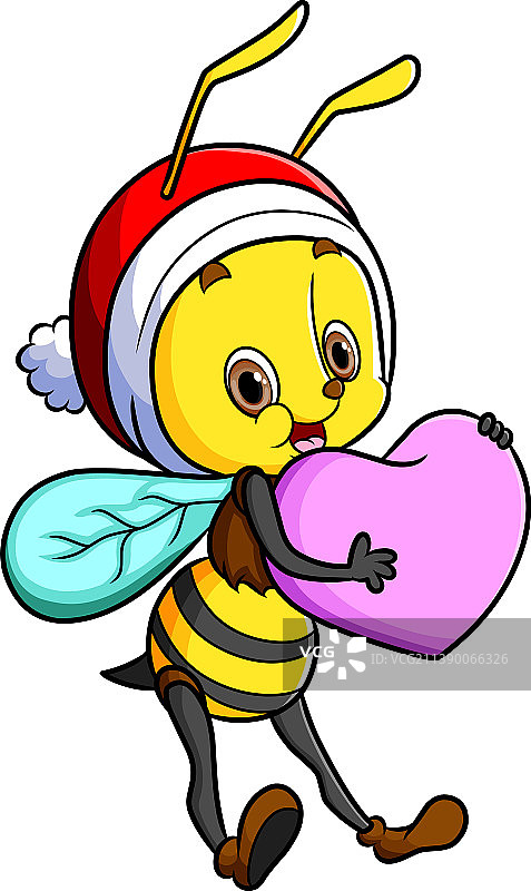可爱的蜜蜂在飞翔，抱着爱心的形状图片素材