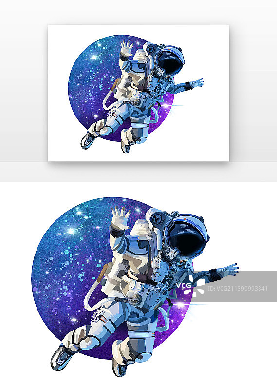蓝色写实宇航员在太空飞跃星球插画元素图片素材