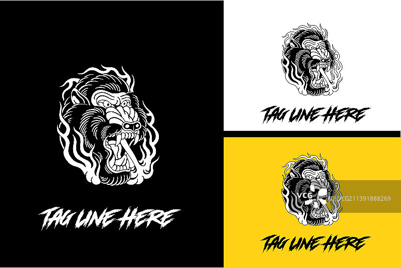 Logo头像猴子愤怒黑白相间设计图片素材