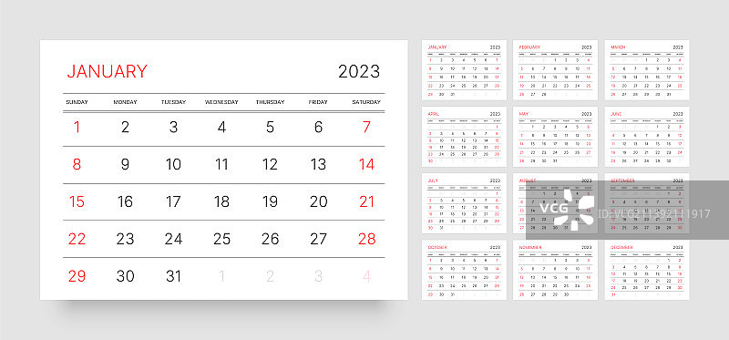 2023年的月历从周日开始图片素材