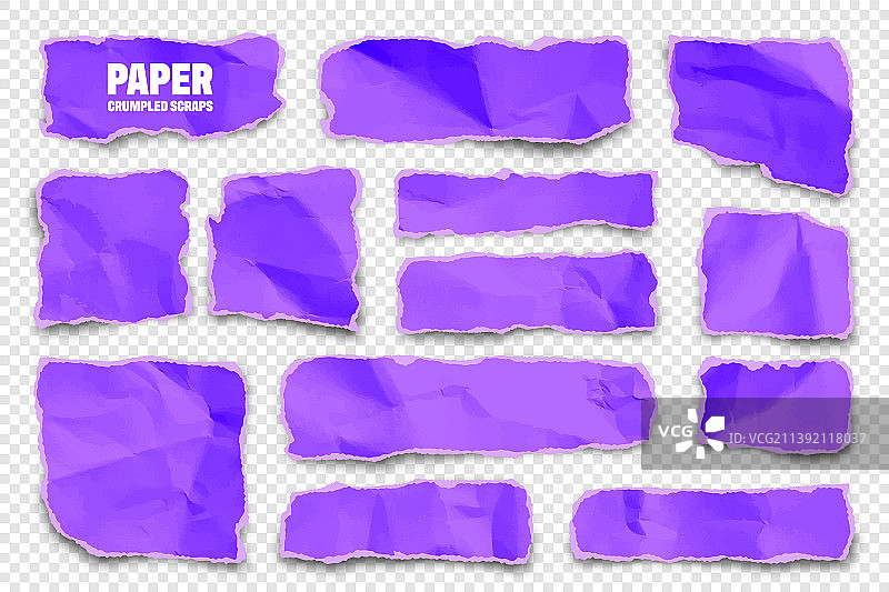 紫罗兰撕裂的纸条，现实的彩色图片素材