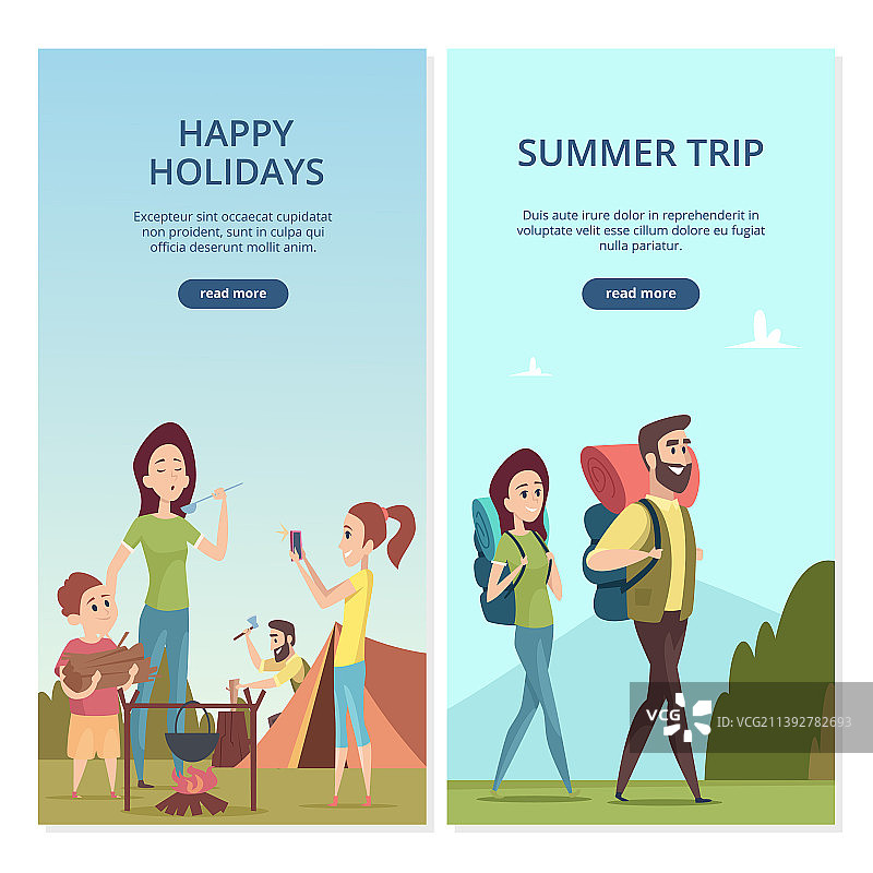 夏季露营横幅家庭旅行和旅行图片素材
