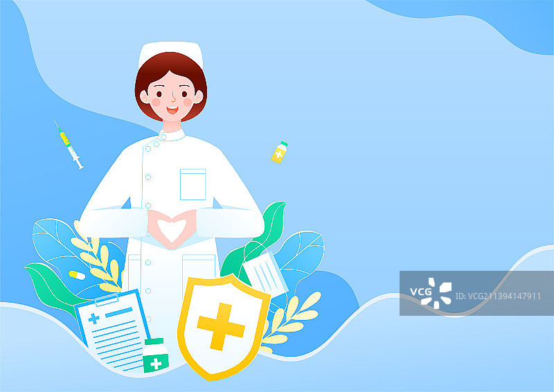 女护士抗击病毒疫情关爱医疗健康矢量插画图片素材