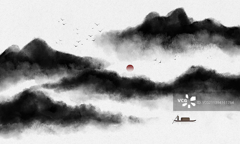 中国水墨画山水画插画海报图片素材