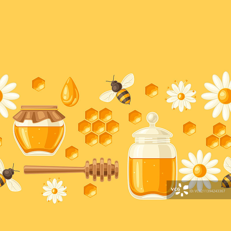 无缝图案与蜂蜜物品形象的食物图片素材