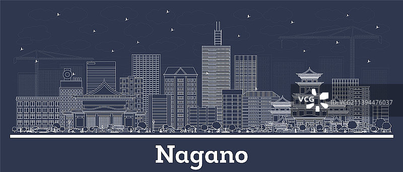 用白色勾勒出日本长野城市的天际线图片素材