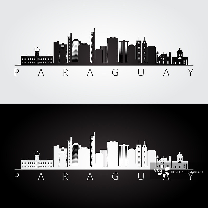 巴拉圭天际线和地标剪影图片素材