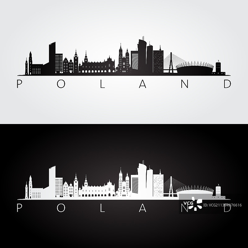 波兰天际线和地标剪影图片素材