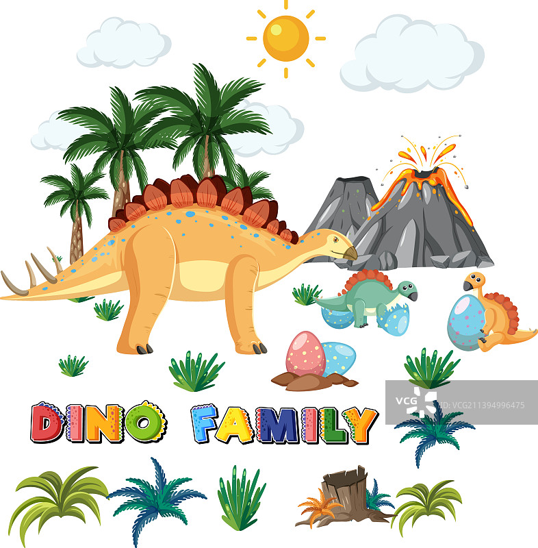 恐龙家族和森林物品图片素材