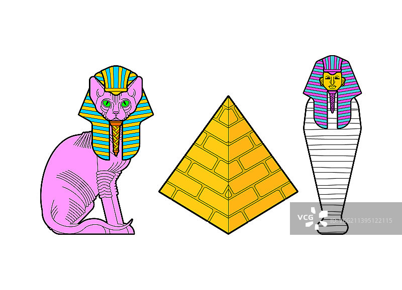 狮身人面像猫和埃及金字塔设的神圣动物图片素材